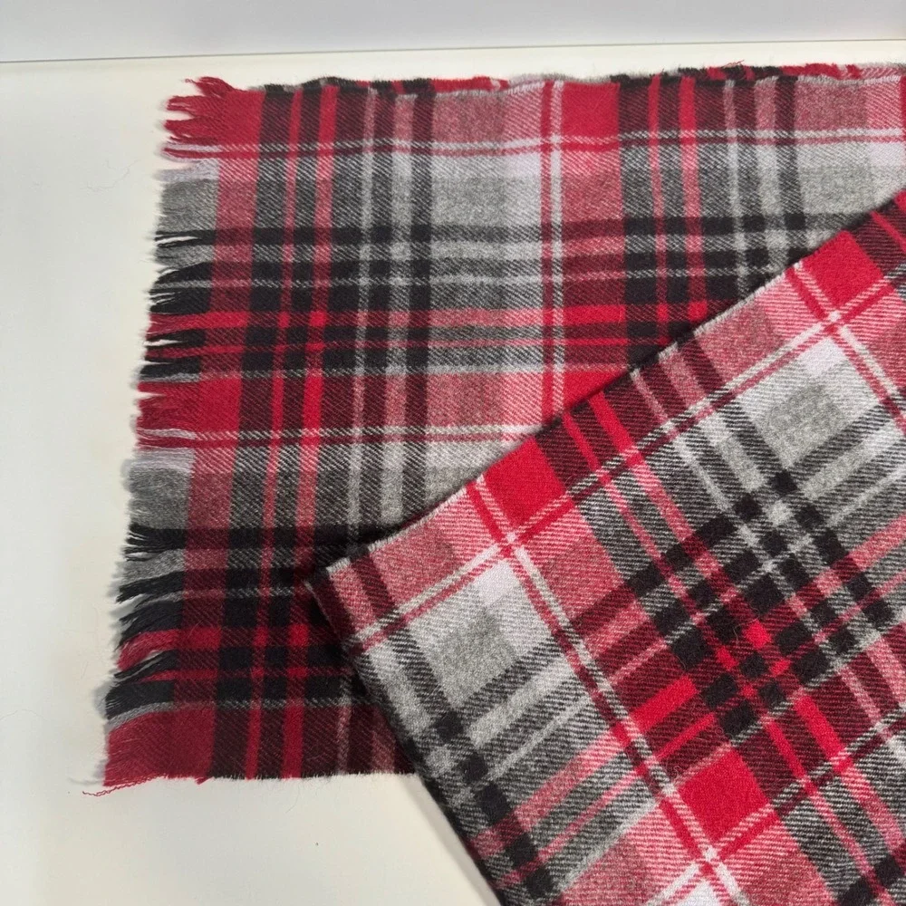 J Crew Buffalo Plaid Scarf Wool Alpaca Red Black Gray Fringe Cabin‎ Cozy Rustic